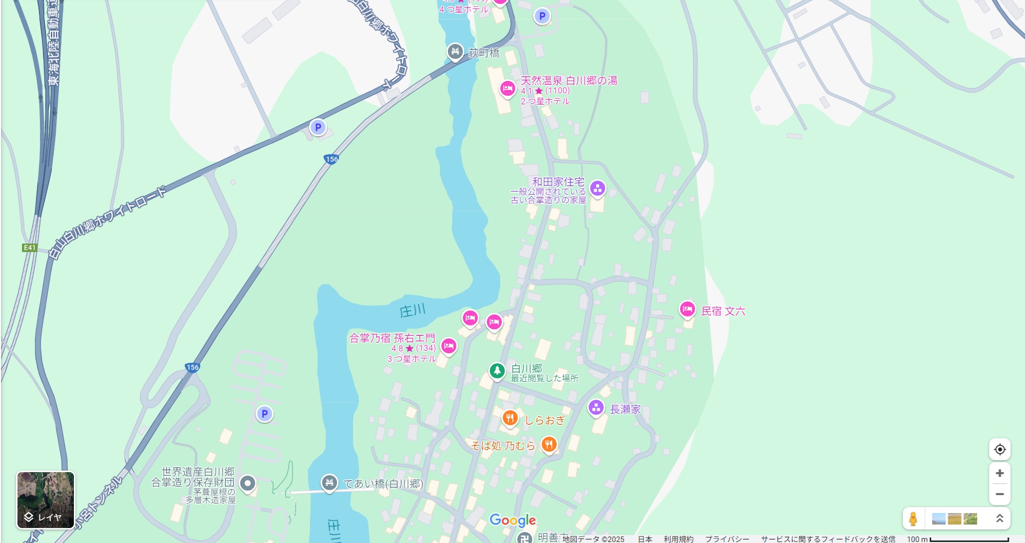 高山市内から白川郷のルート