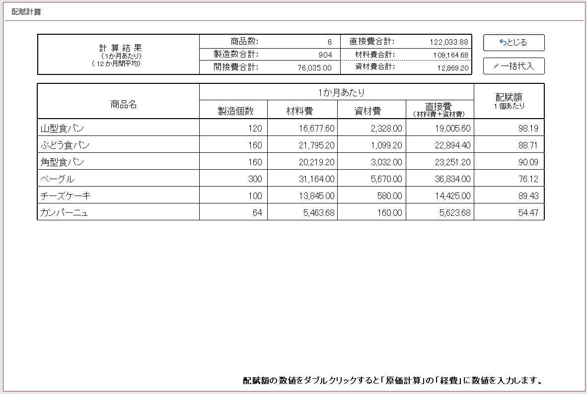 配賦計算画面