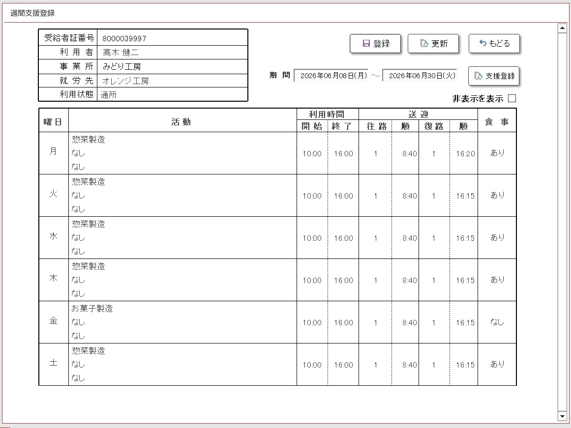 週間支援登録